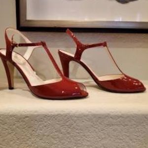 Red Patent-leather T-strap pumps